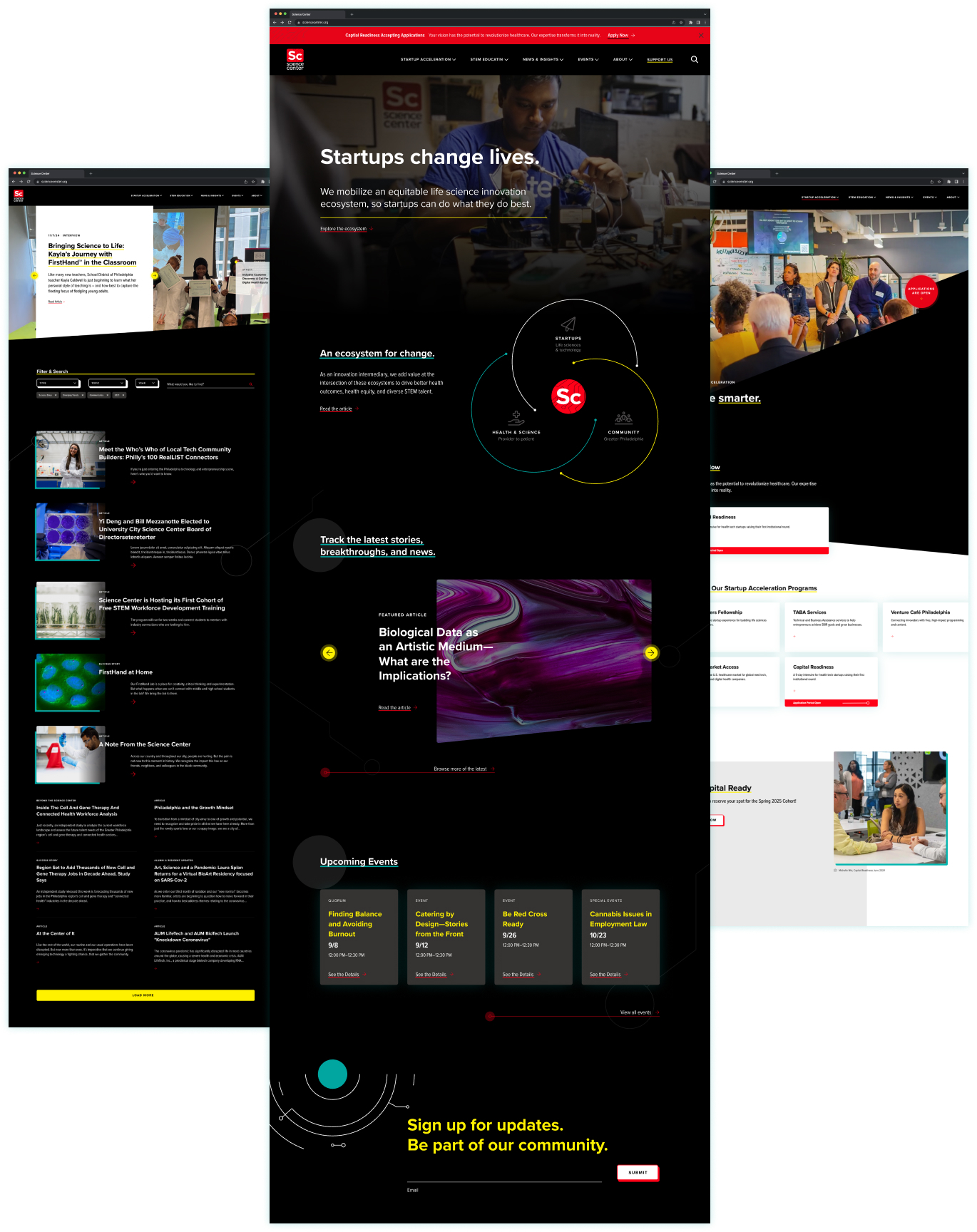 Science center website flat mockups 2024