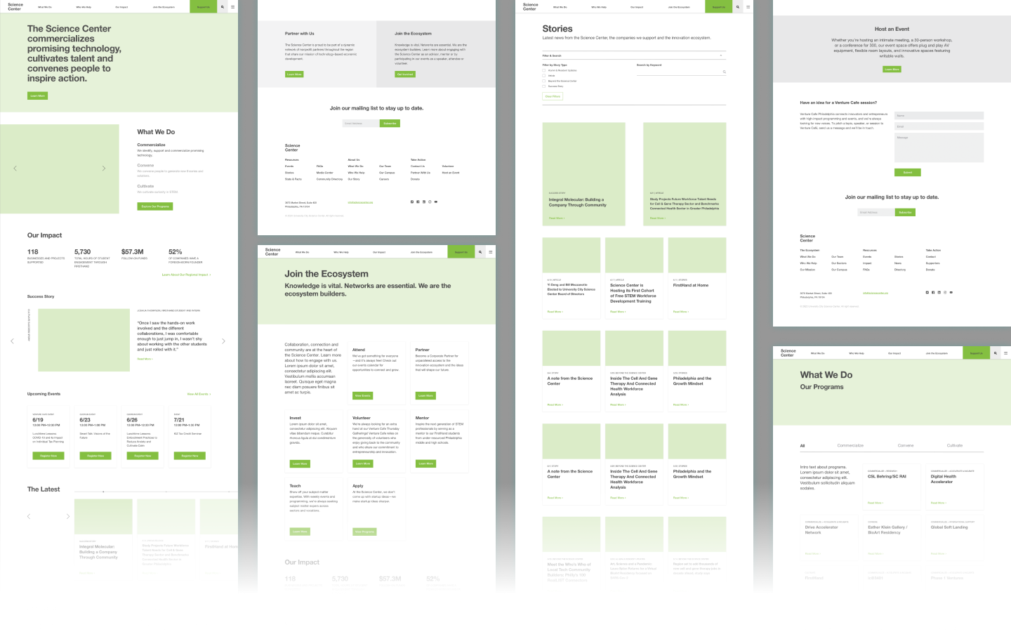 Science center website wireframes fade